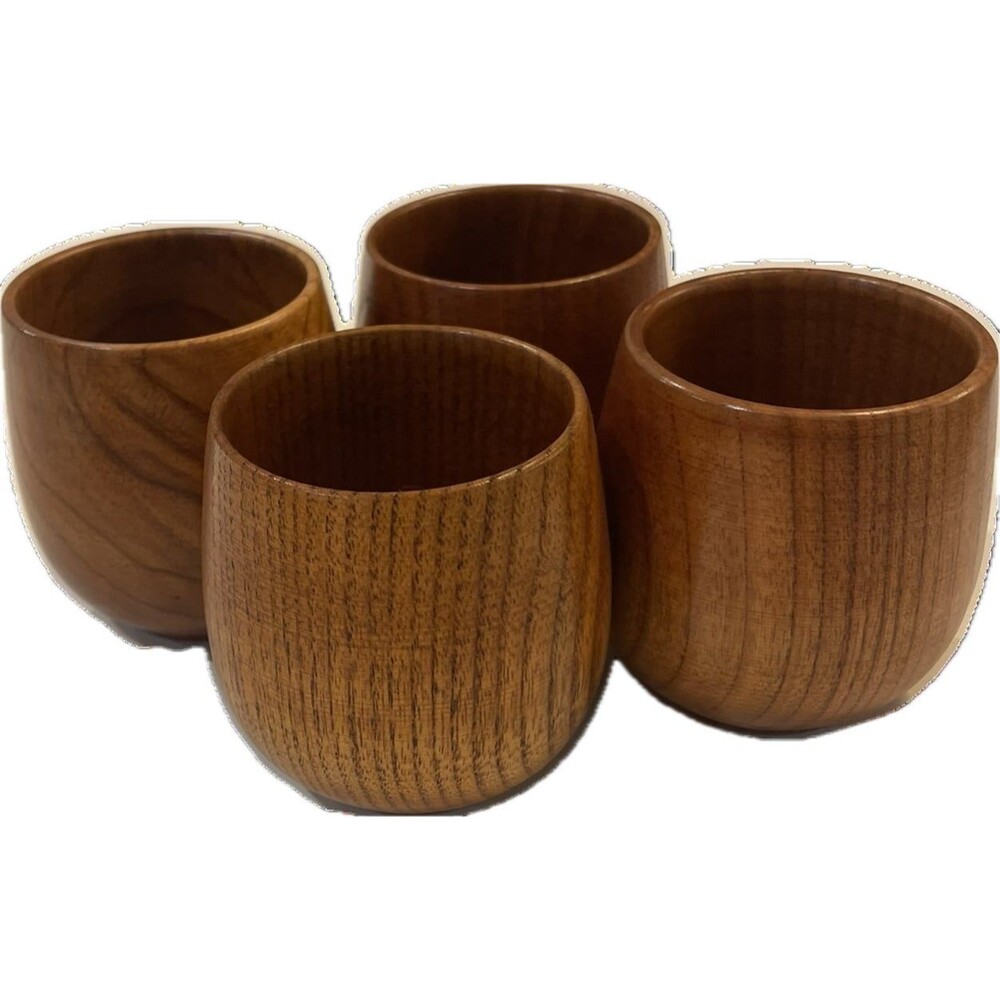 Set of 4 Japanese Wooden Tea Cups Zen Style Handcrafted Wood Drink Cups